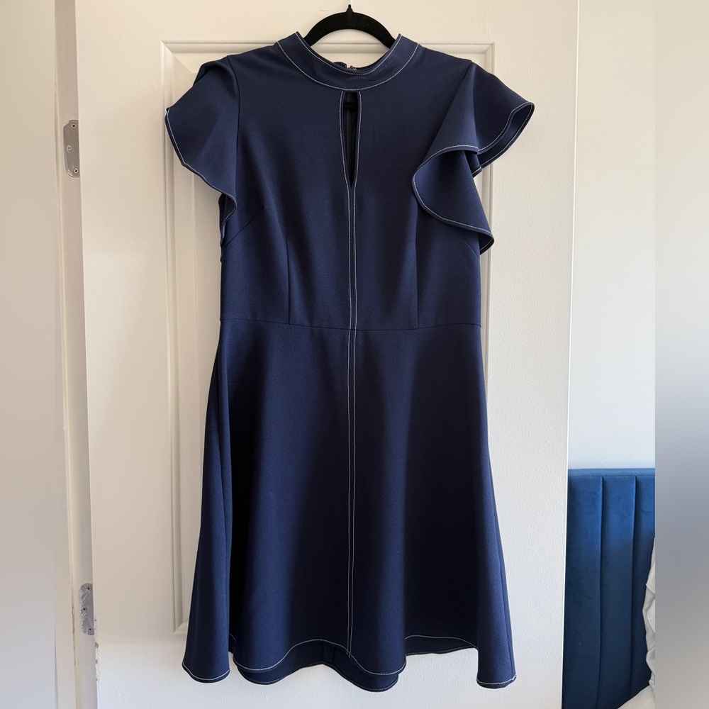 Eliza J Navy Blue Keyhole Ruffle Sleeve Mini Dress